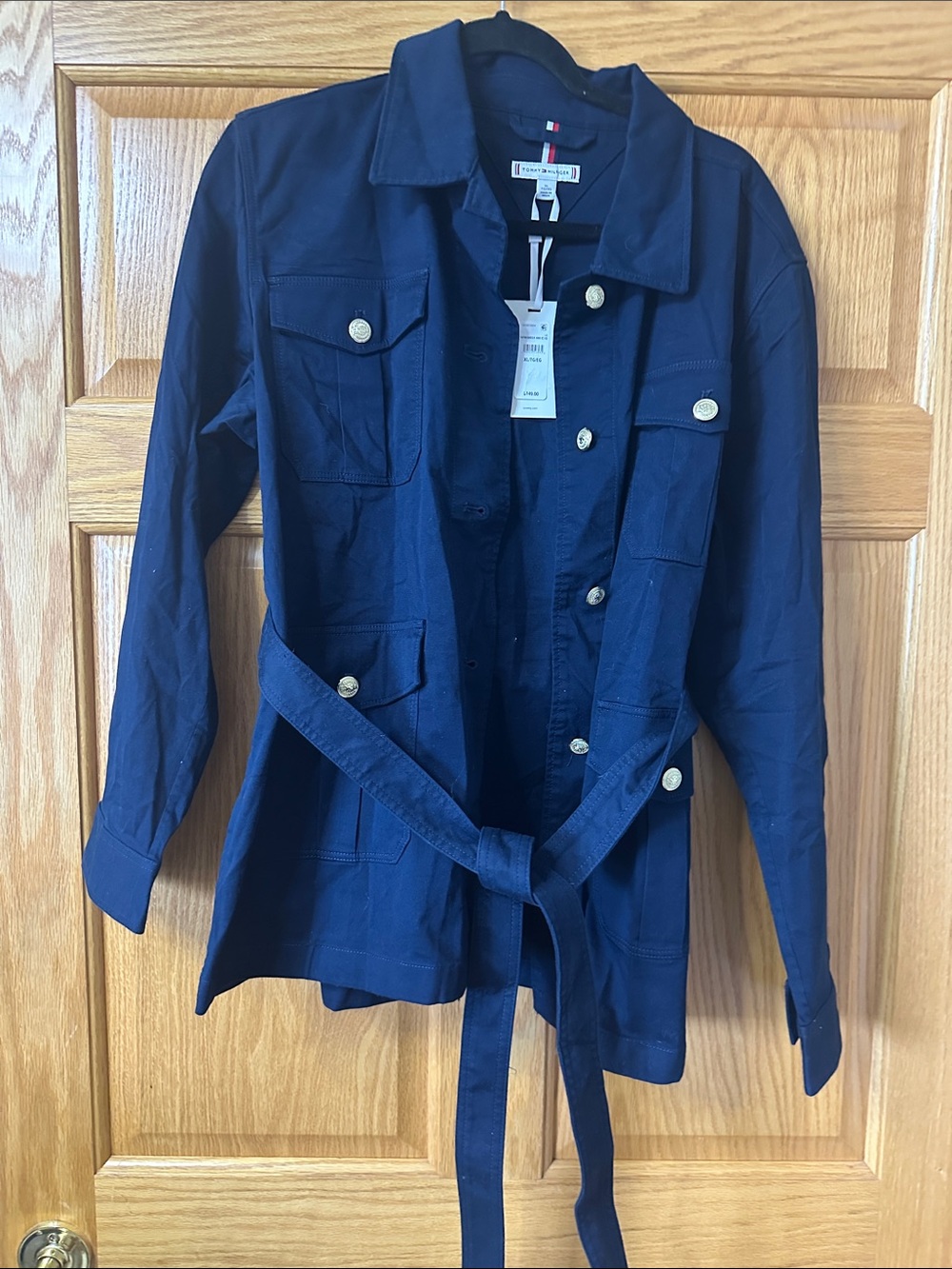Tommy Hilfiger Navy Utility Jacket with Belt and Gold Buttons